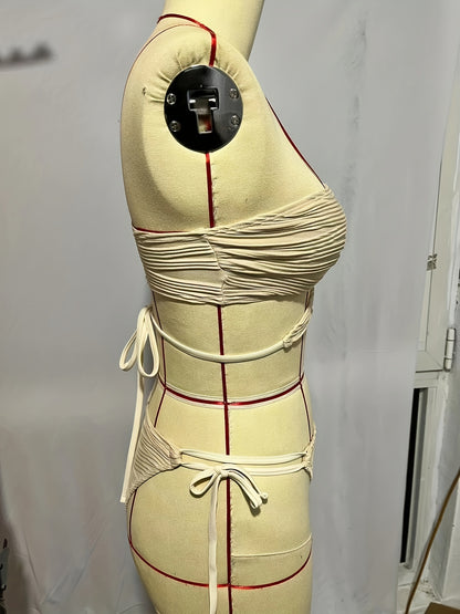 Asymmetric One Shoulder Criss Cross Bikini 2 Piece Set