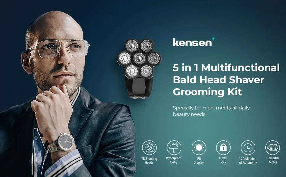 Kensen 5 In 1 Electric Shaver 7D Floating Cutter Head Rechargeable Shaver Kit For Men IPX6 Waterproof Beard Trimmer head shavers - Empire P.E