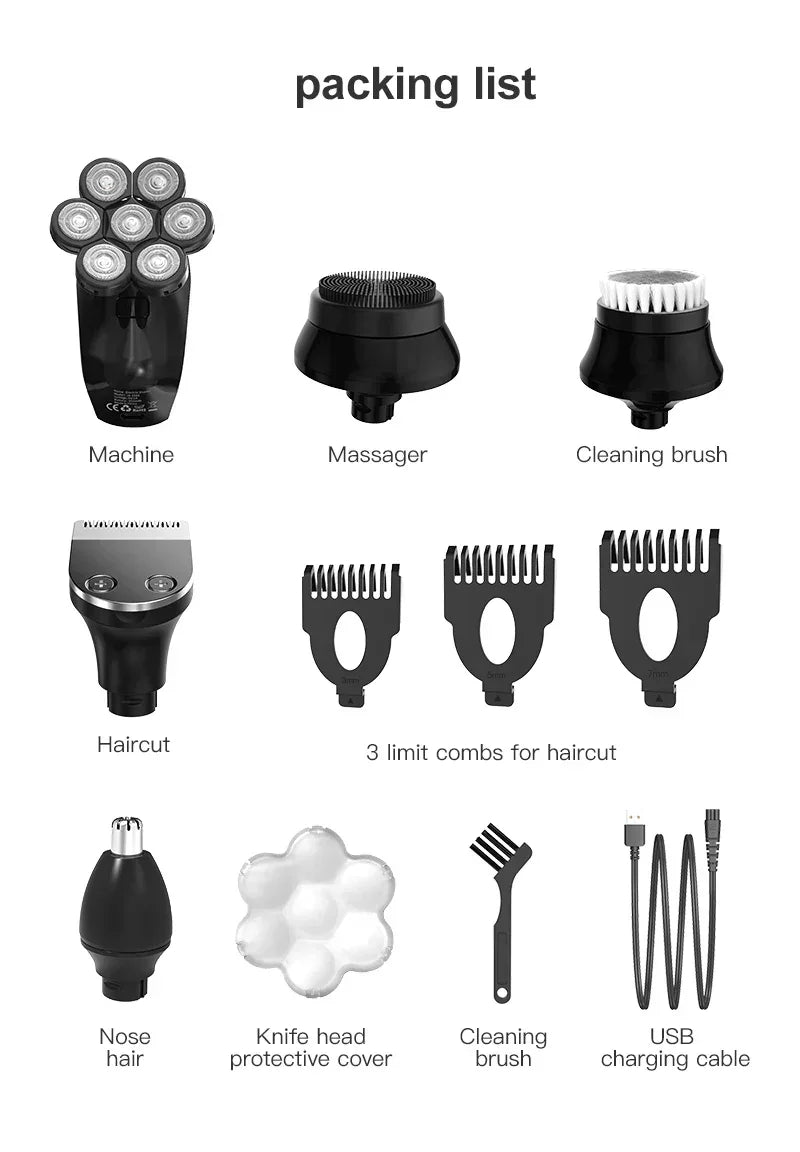 Kensen 5 In 1 Electric Shaver 7D Floating Cutter Head Rechargeable Shaver Kit For Men IPX6 Waterproof Beard Trimmer head shavers - Empire P.E