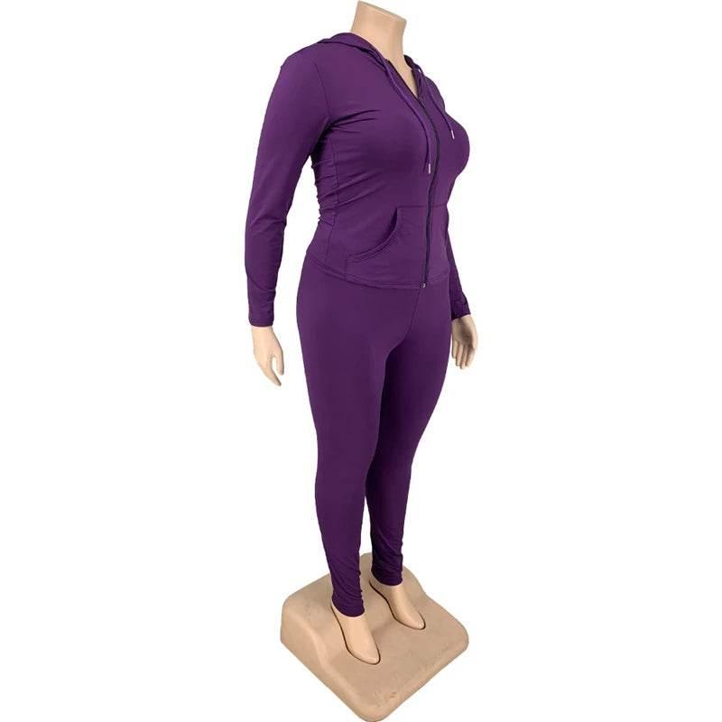 Plus Size Women Clothing Skinny Loungewear Long Sleeve Hoodies Tracksuit Pants Two Piece Sport Set Dropshipping Wholesale - Empire P.E
