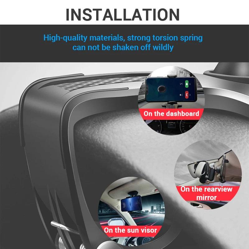 Dashboard Car Phone Holder ABS Mobile Phone Sun Visor Holder Auto Rear View Mirror Phone Support 360 Degree Rotation Accessories - Empire P.E