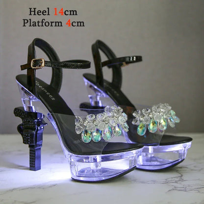 Voesnees Ultra-heeled Sandals LED Glowing Platform Women Shoes