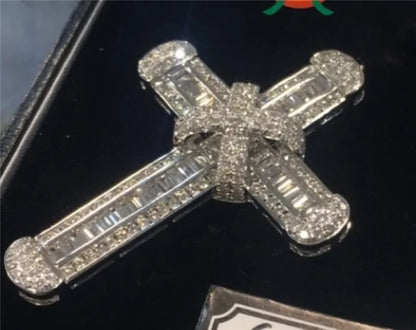 Handmade Long Diamond cz Cross Pendant Real 925 Sterling Silver moissanite Jewelry - Empire P.E