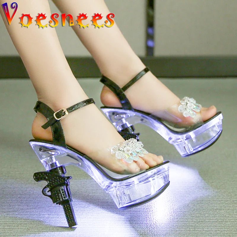 Voesnees Ultra-heeled Sandals LED Glowing Platform Women Shoes