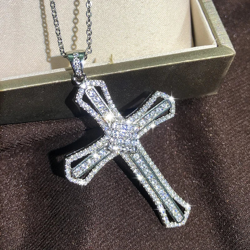925 Silver 13 Style Cross White Zircon Pendant Necklace
