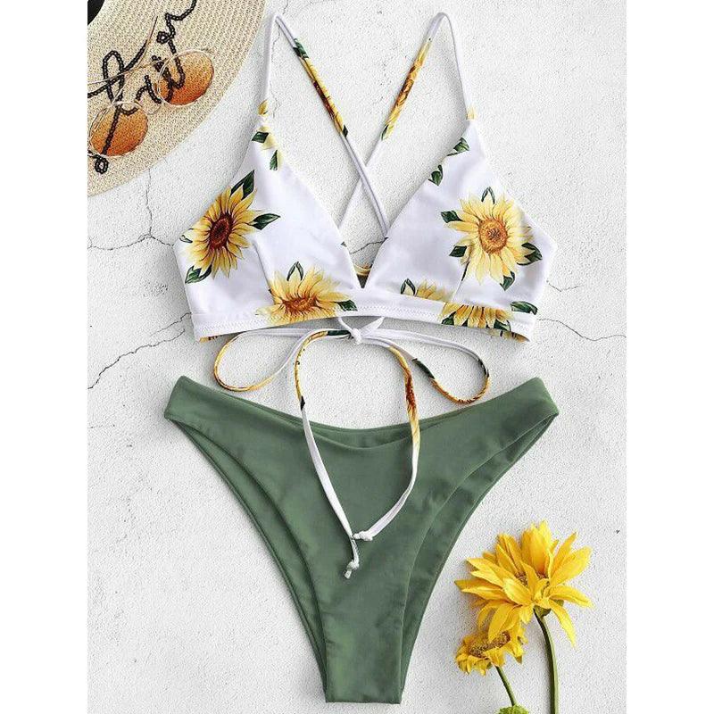 2025 Women's Sunflower Printed Bikini Set