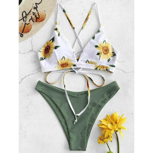 2025 Women's Sunflower Printed Bikini Set