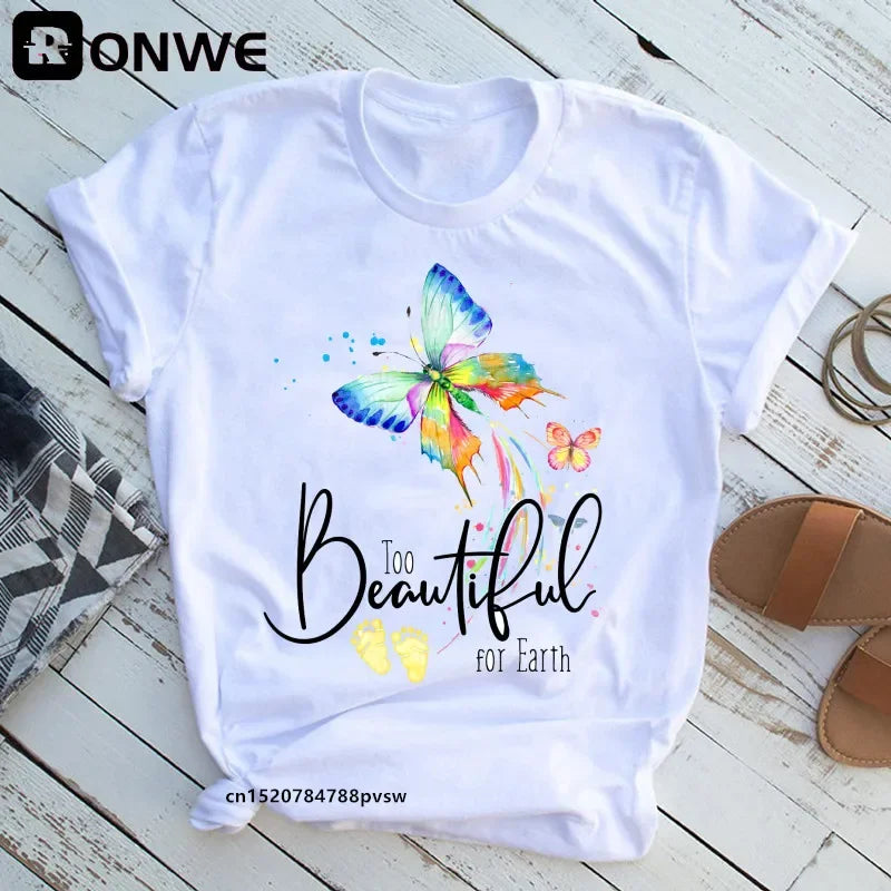 Woman Butterfly Tree Print T-Shirt - Empire P.E