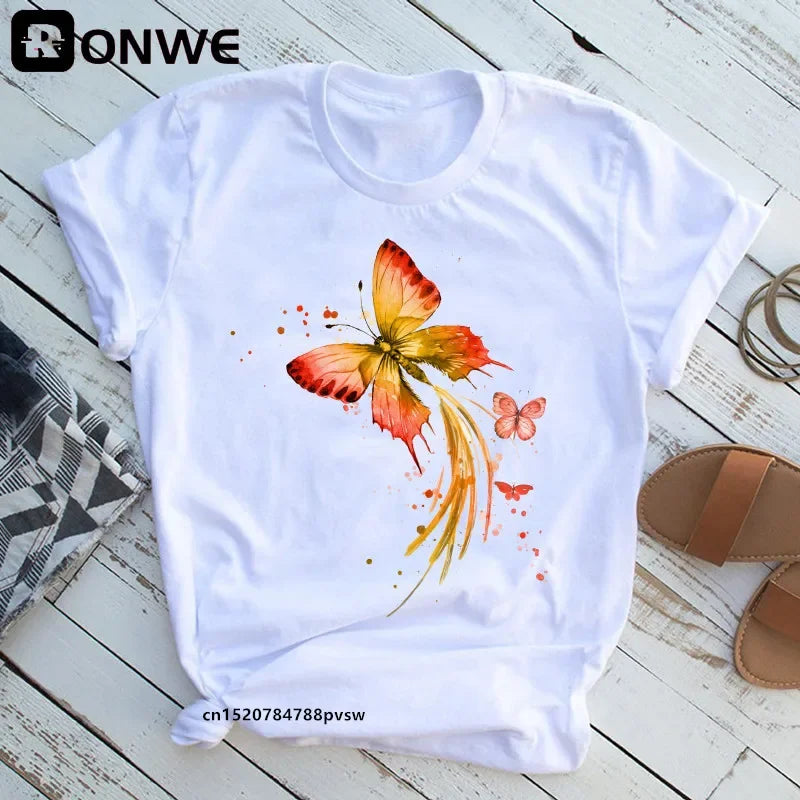 Woman Butterfly Tree Print T-Shirt - Empire P.E