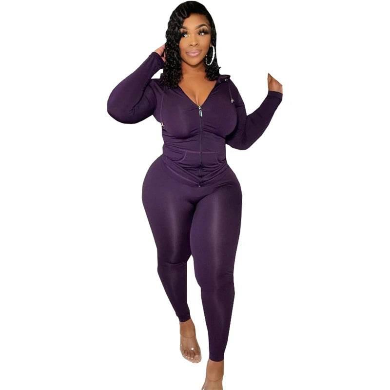 Plus Size Women Clothing Skinny Loungewear Long Sleeve Hoodies Tracksuit Pants Two Piece Sport Set Dropshipping Wholesale - Empire P.E