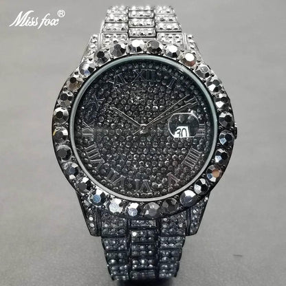 MISSFOX Hip Hop Men Watches Brand Luxury Roman Ice Out Automatic Date Male Wristwatch Full Diamond Waterproof Luminous Watch New - Empire P.E