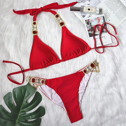 New Sexy Lace-up Plain Women's Split Swimsuit