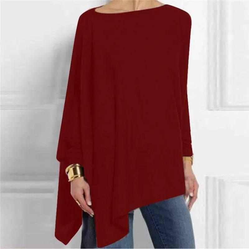 Cotton Irregular Women Blouses Shirt 2022 Autumn Female Solid Pullover Tops Casual O Neck Long Sleeve Blouse Ladies Tunic Blusas - Empire P.E