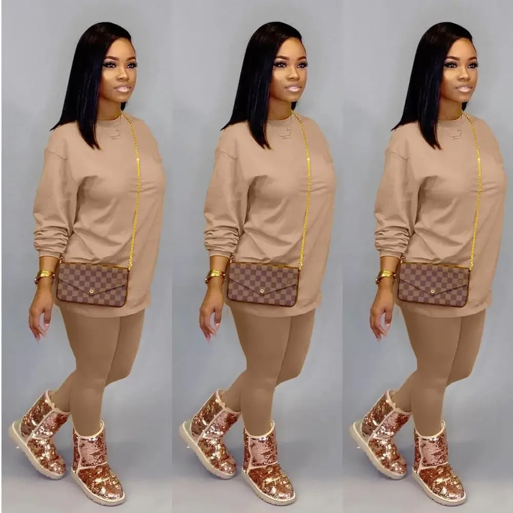 Fall Fashion Classic Solid Women's Set 2 Two Piece Set - Empire P.E