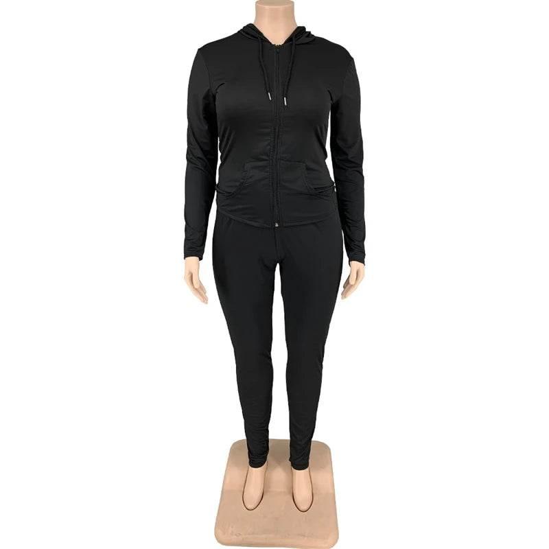 Plus Size Women Clothing Skinny Loungewear Long Sleeve Hoodies Tracksuit Pants Two Piece Sport Set Dropshipping Wholesale - Empire P.E