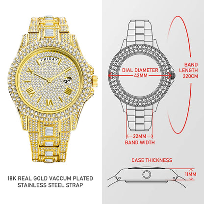 18K Gold Men Luxury Designer Diamond Watch
