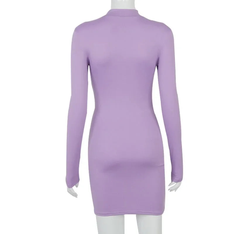 Long Sleeve Ruched Bodycon Dress Women Turtleneck Bandage Mini Dresses Autumn Black Skinny Stretchy Party Vestidos - Empire P.E