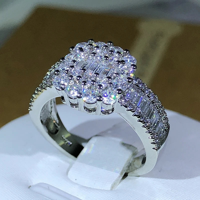925 Silver High Quality Square White Zircon Ring