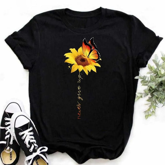 Women's T-shirt Casual Kawaii Sunflower Butterfly Pattern