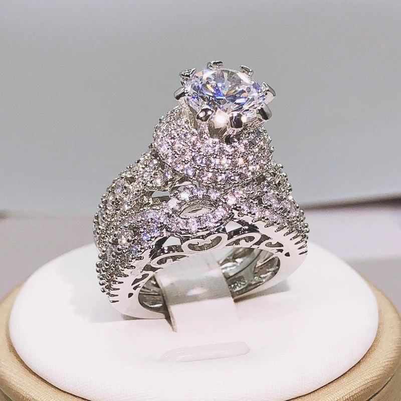 925 Silver Trendy Milangirl White Crystal Round Ring