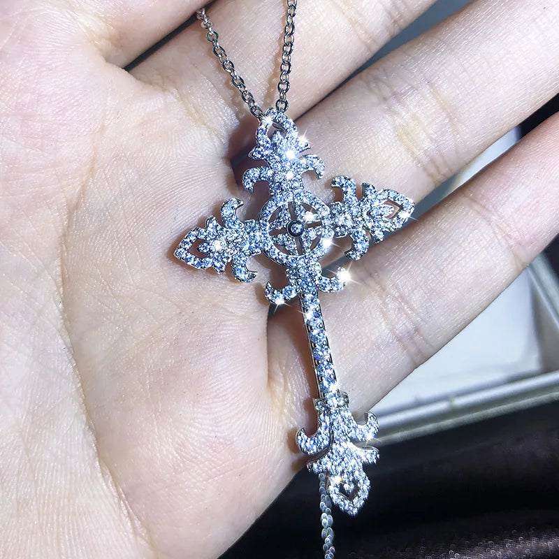 925 Silver 13 Style Cross White Zircon Pendant Necklace