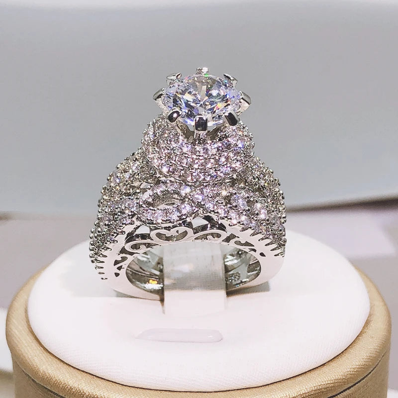 925 Silver Trendy Milangirl White Crystal Round Ring