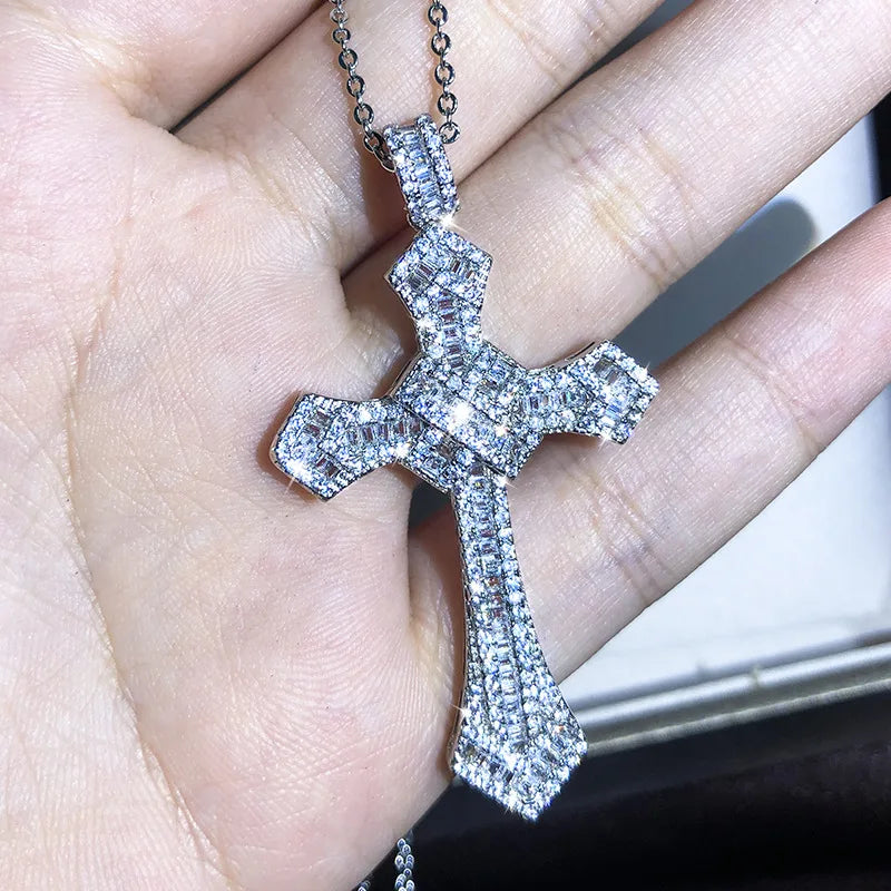 925 Silver 13 Style Cross White Zircon Pendant Necklace