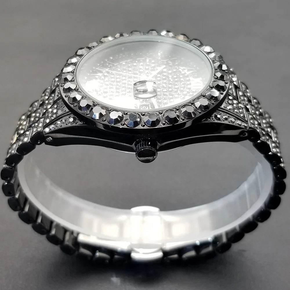 MISSFOX Hip Hop Men Watches Brand Luxury Roman Ice Out Automatic Date Male Wristwatch Full Diamond Waterproof Luminous Watch New - Empire P.E