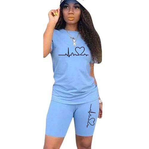 Summer Women Two Piece Set Sportswear T-Shirts and Shorts Ladies Casual O-Neck Pullover Short Sleeve - Empire P.E