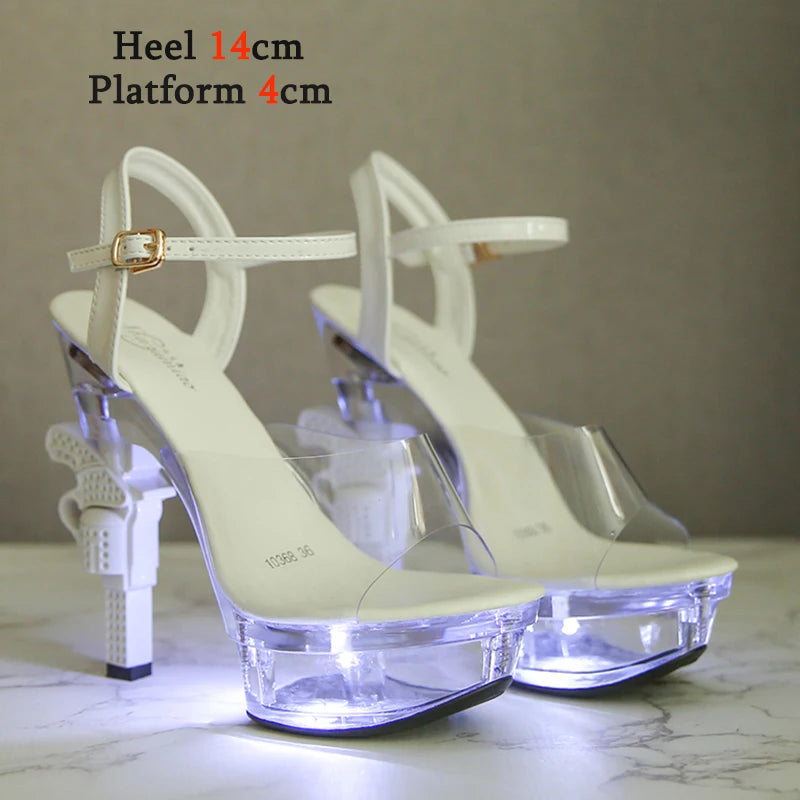 Voesnees Ultra-heeled Sandals LED Glowing Platform Women Shoes