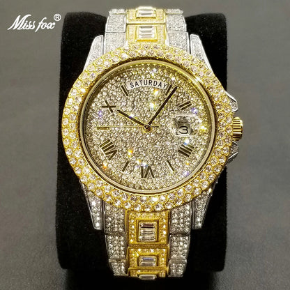 Men's Luxury Gold Hip Hop Diamond Quartz  Watches
