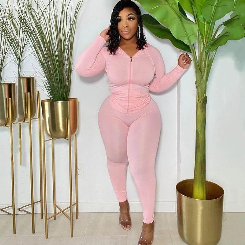 Plus Size Women Clothing Skinny Loungewear Long Sleeve Hoodies Tracksuit Pants Two Piece Sport Set Dropshipping Wholesale - Empire P.E