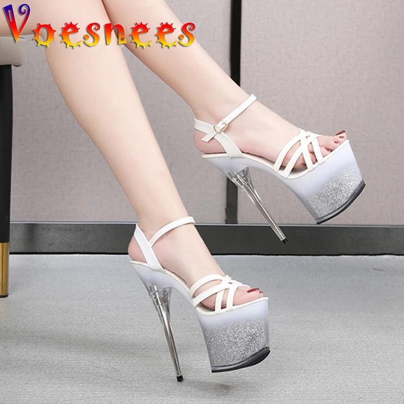 Women Glitter Sandals Pointed Stiletto High Heels Open Toe