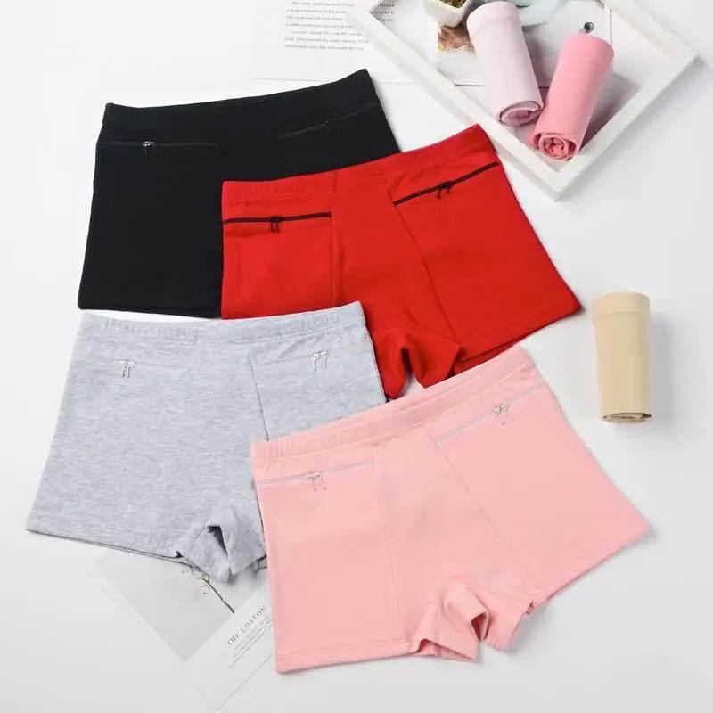 Plus Size Women Safety Short Pants Soft Boyshort Under Skirt Shorts With Zipper Pockets Breathable Theft-proof Female Underwear - Empire P.E