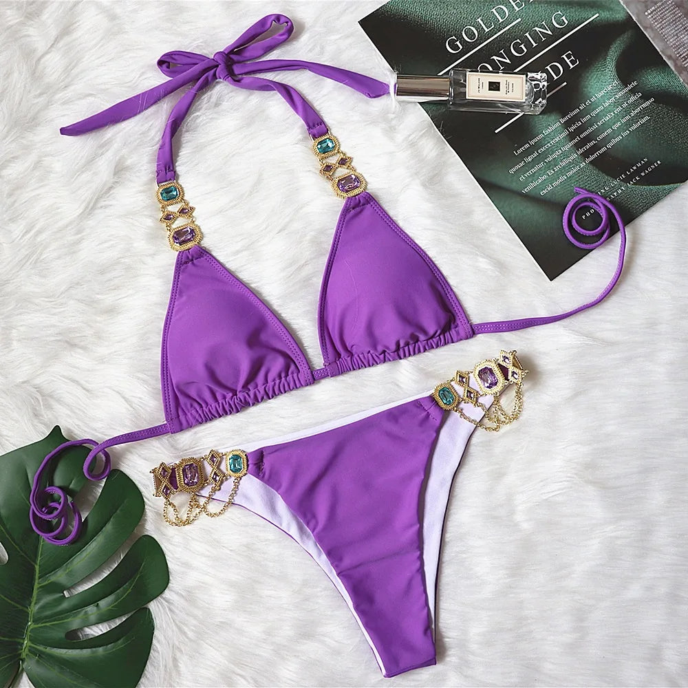 New Sexy Lace-up Plain Women's Split Swimsuit
