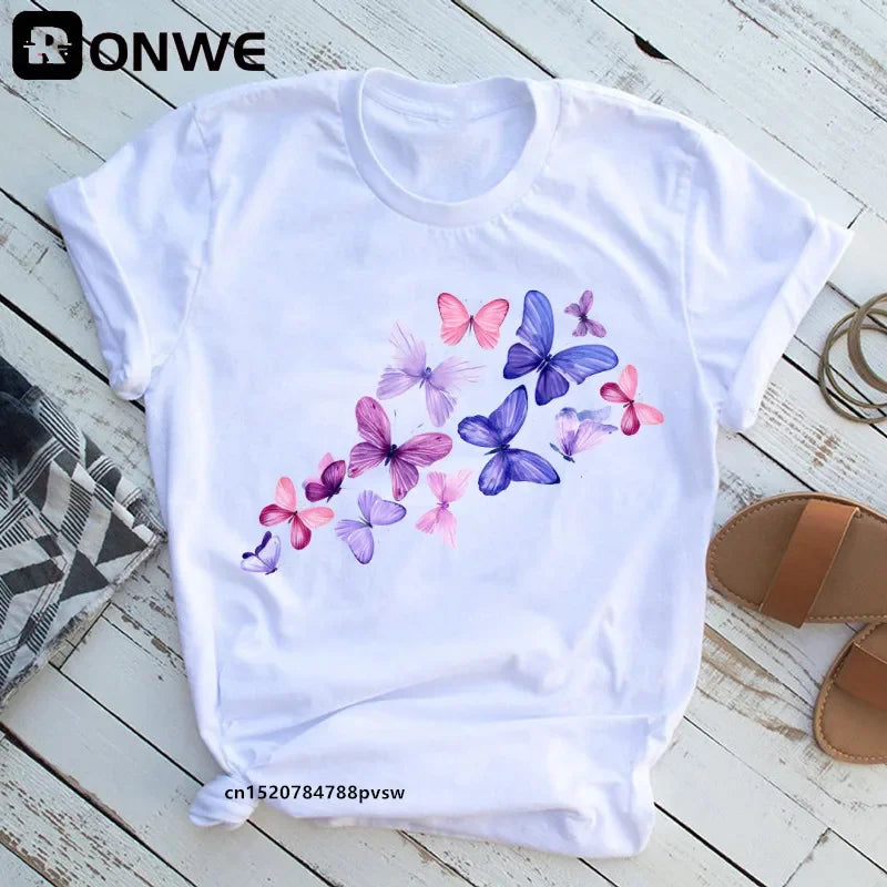 Woman Butterfly Tree Print T-Shirt - Empire P.E