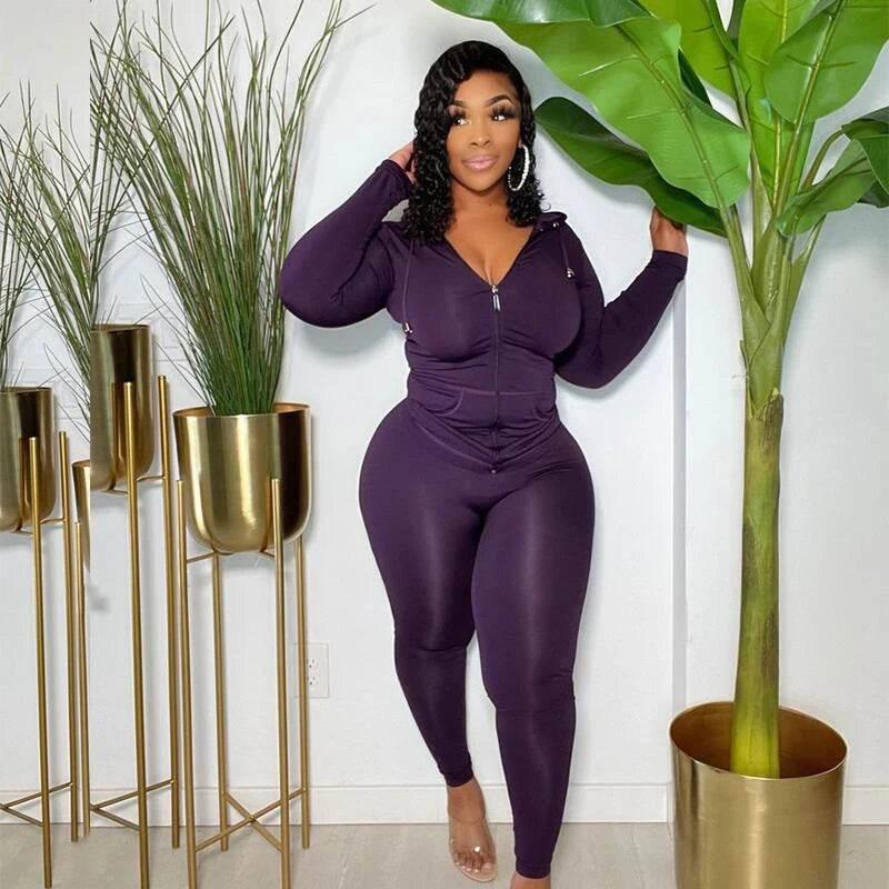 Plus Size Women Clothing Skinny Loungewear Long Sleeve Hoodies Tracksuit Pants Two Piece Sport Set Dropshipping Wholesale - Empire P.E