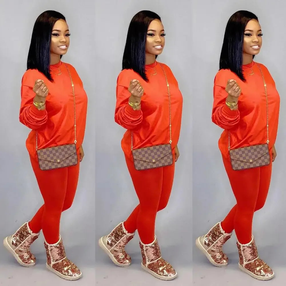 Fall Fashion Classic Solid Women's Set 2 Two Piece Set - Empire P.E