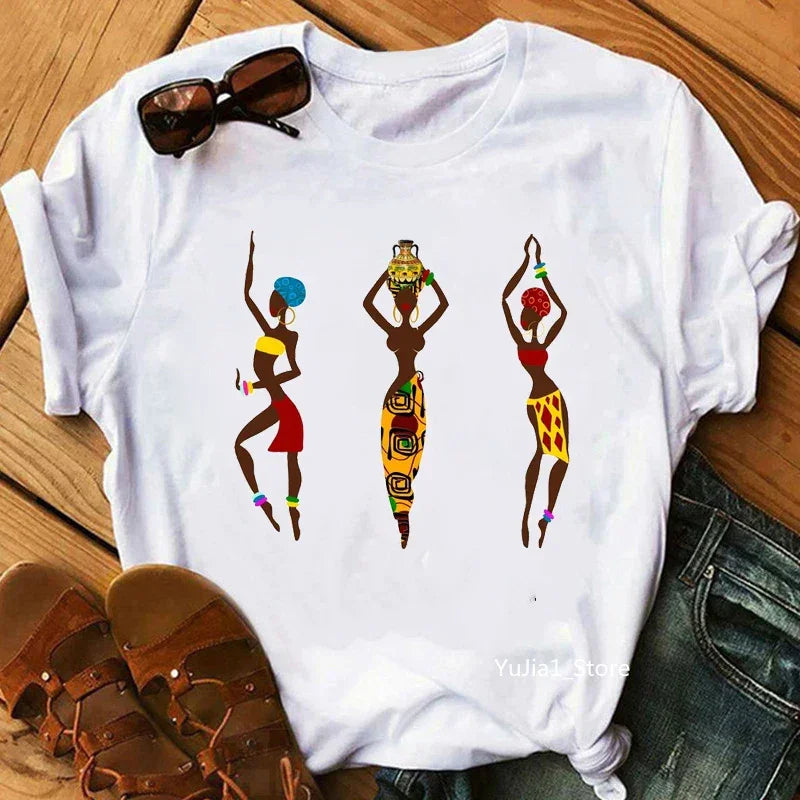 Flower Curly Puff Hair African Black Girl Print Tee Shirt - Empire P.E