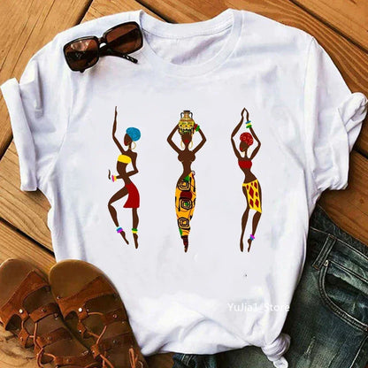 Flower Curly Puff Hair African Black Girl Print Tee Shirt - Empire P.E