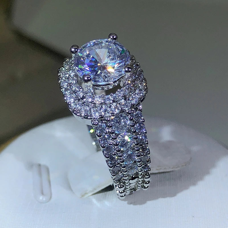 Luxury Women 925 Silver Hip Hop Square Zircon Ring