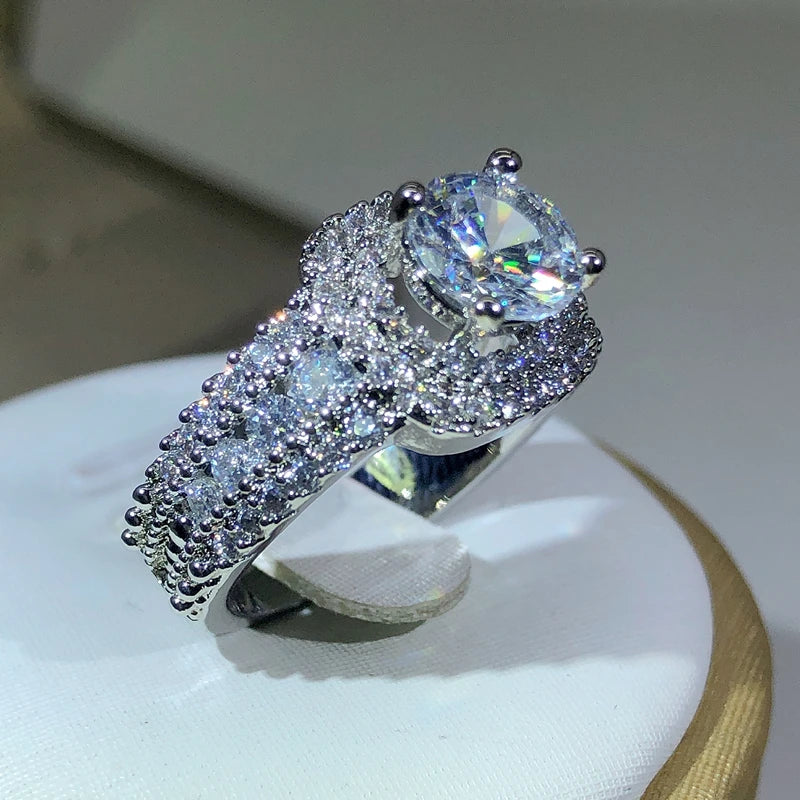 Luxury Women 925 Silver Hip Hop Square Zircon Ring