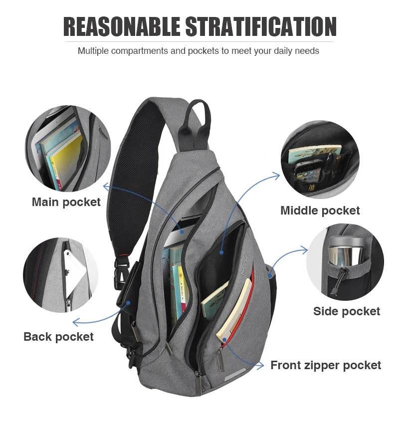 Mixi Men One Shoulder Backpack Women Sling Bag Crossbody USB Boys Cycling Sports Travel Versatile Fashion Bag Student School - Empire P.E