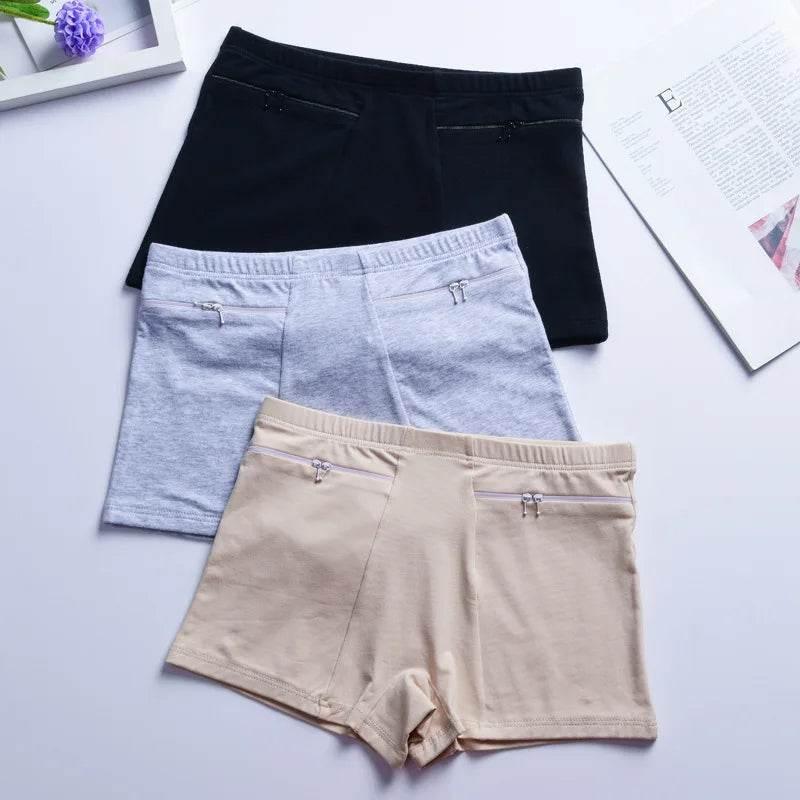 Plus Size Women Safety Short Pants Soft Boyshort Under Skirt Shorts With Zipper Pockets Breathable Theft-proof Female Underwear - Empire P.E