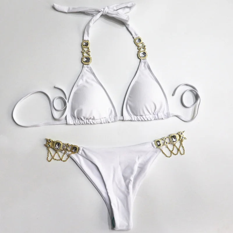 New Sexy Lace-up Plain Women's Split Swimsuit
