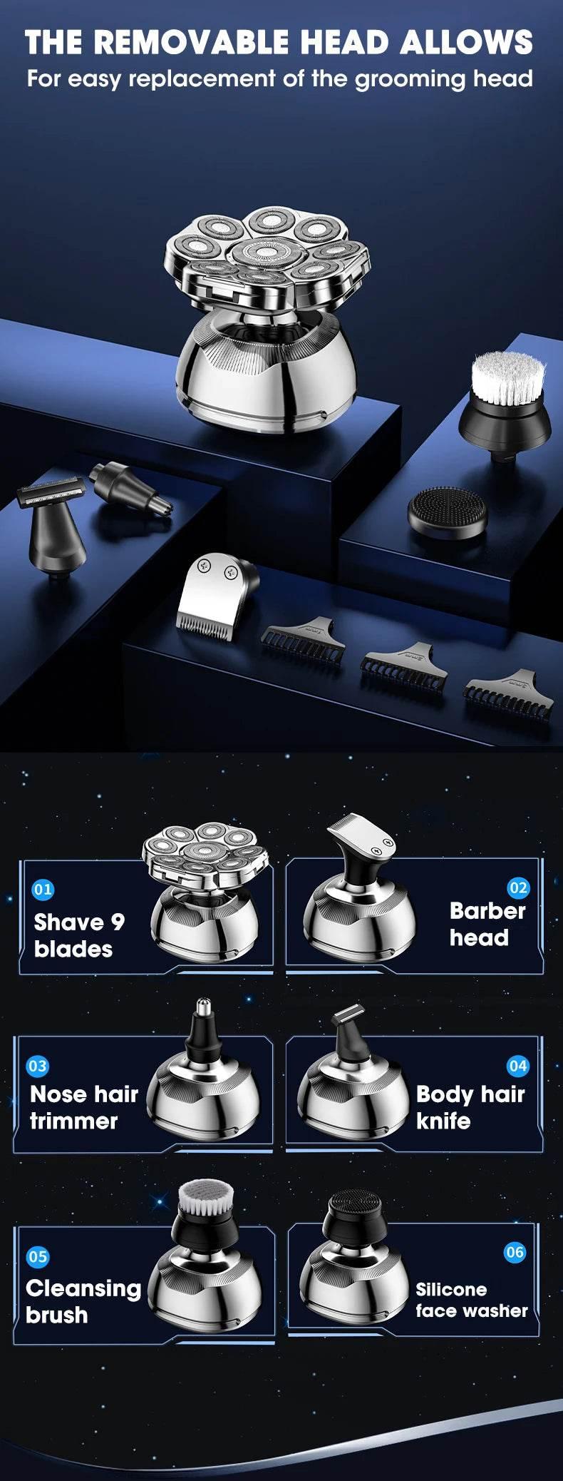 Head Shaver for Bald Men 9D Waterproof Cordless Wet/Dry & Bald Head Shaver with Rotary Blades - Grooming Kit with Electric Razor - Empire P.E