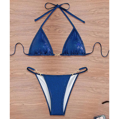 Shiny Blue Sexy Micro Bikini Swimsuit