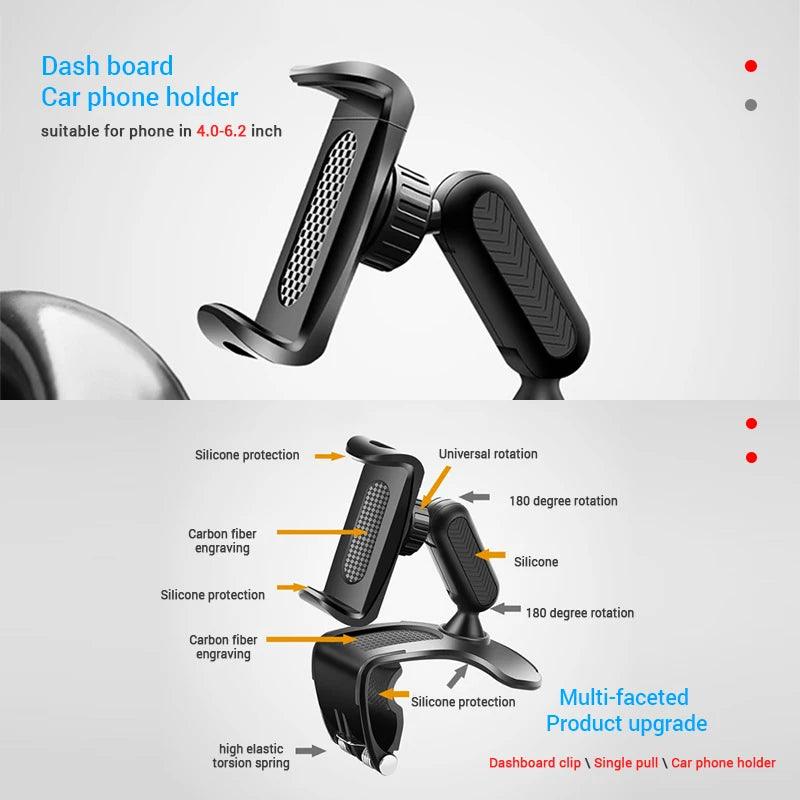Dashboard Car Phone Holder ABS Mobile Phone Sun Visor Holder Auto Rear View Mirror Phone Support 360 Degree Rotation Accessories - Empire P.E