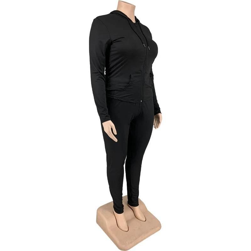 Plus Size Women Clothing Skinny Loungewear Long Sleeve Hoodies Tracksuit Pants Two Piece Sport Set Dropshipping Wholesale - Empire P.E