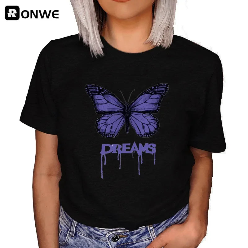 Woman Butterfly Tree Print T-Shirt - Empire P.E